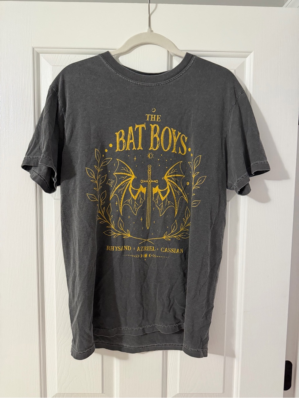 The Bat Boys Graphic Tee - Charcoal with Gold Print (Women’s Short Sleeve)